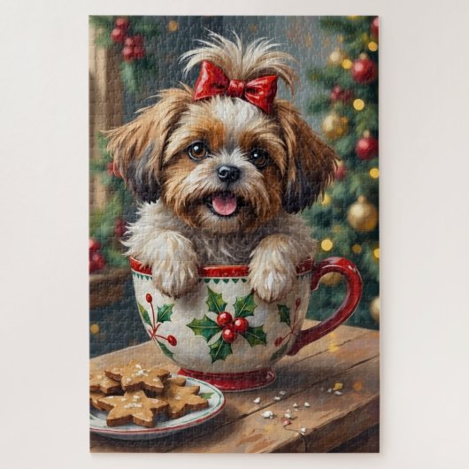 Adorable Shih Tzu Dog in Christmas Mug Cozy Art Legpuzzel (Verticaal)