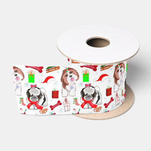 Adorable Shih Tzu Kerstmis Naadloos Patroon Satijnen Lint