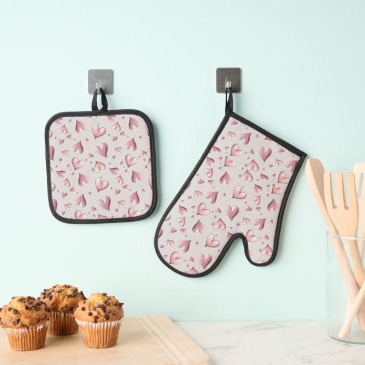 Adorable Simple Hearts Design  Ovenwant & Pannenlap Set (Insitu(Ophanging))