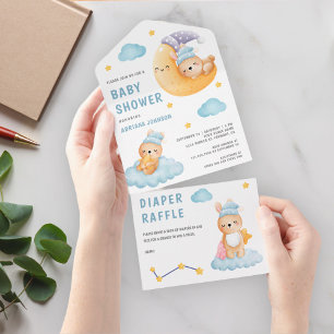Adorable Slaande Konijn Halvemaan Baby Shower All In One Uitnodiging