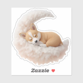 Adorable slapende puppy op pluizige maansticker. sticker