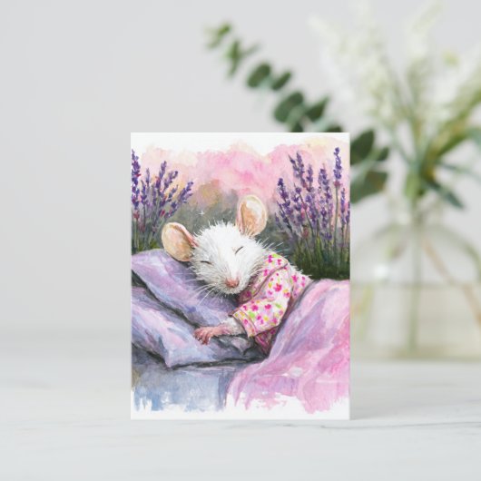 Adorable Sleeping White Mouse Briefkaart (Staand voorkant)