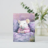 Adorable Sleeping White Mouse in PJs Briefkaart (Staand voorkant)