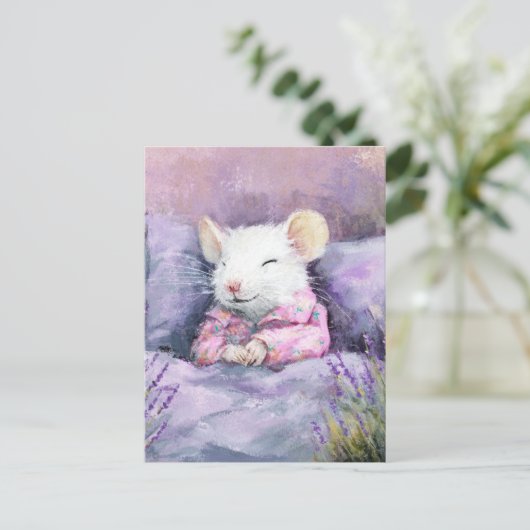Adorable Sleeping White Mouse in PJs Briefkaart (Staand voorkant)