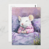Adorable Sleeping White Mouse in PJs Briefkaart (Voorkant / Achterkant)