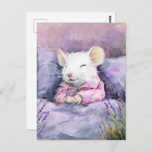 Adorable Sleeping White Mouse in PJs Briefkaart (Voorkant / Achterkant)