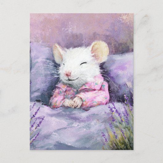 Adorable Sleeping White Mouse in PJs Briefkaart (Voorkant)