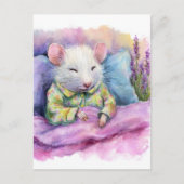 Adorable Sleeping White Mouse in PJs Watercolor Briefkaart (Voorkant)