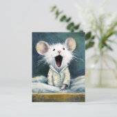 Adorable Sleepy White Mouse in PJs  Briefkaart (Staand voorkant)