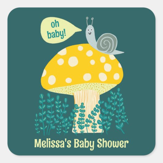 Adorable Snail Mushroom Cute Butterfly Baby Shower Vierkante Sticker (Voorkant)
