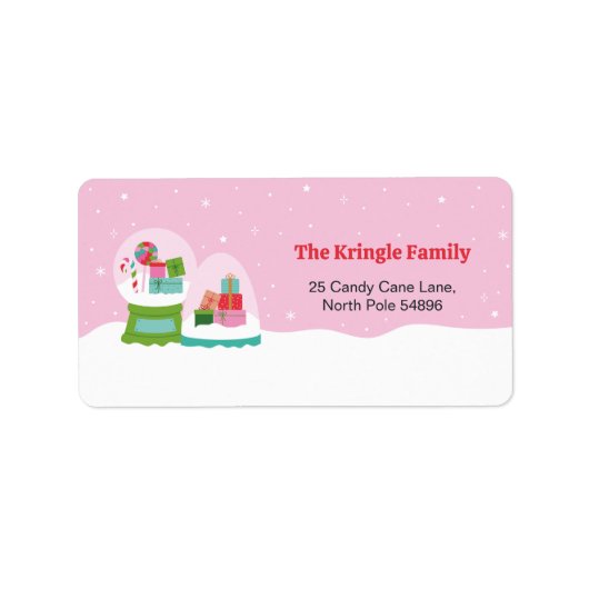 Adorable Snow Globes with Gifts and Candy in Pink Etiket (Voorkant)