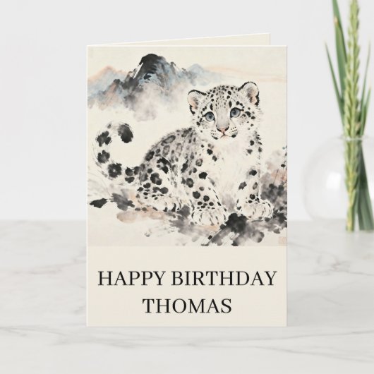 Adorable Snow Leopard Birthday Kaart (Voorkant)