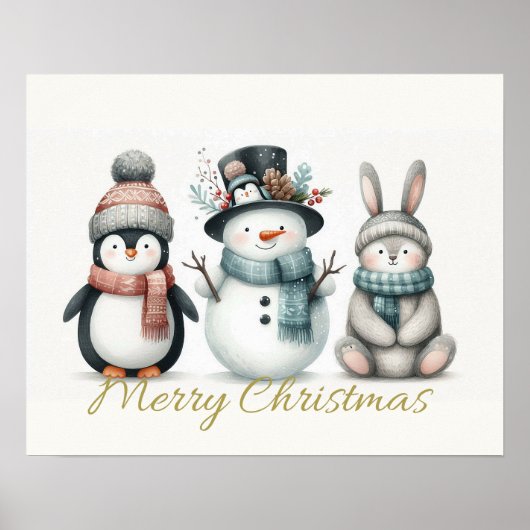Adorable Snowman & friends Christmas wall art Poster (Voorkant)