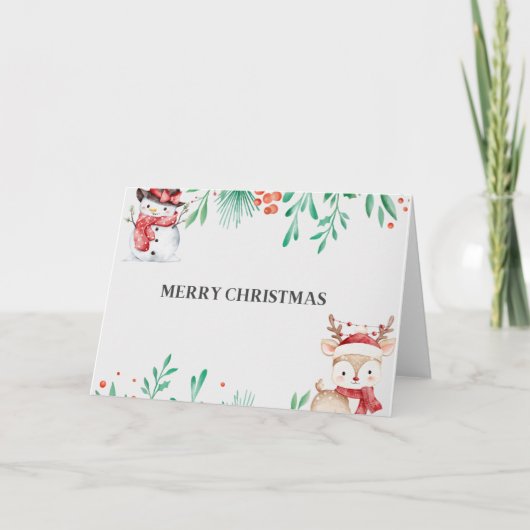 Adorable Snowman & Reindeer Blank Bedankkaart (Voorkant)