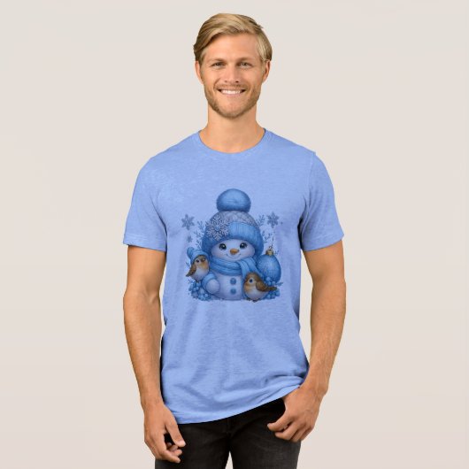 Adorable Snowman With Robins Xmas Tee Tri-Blend Shirt (Voorkant volledig)