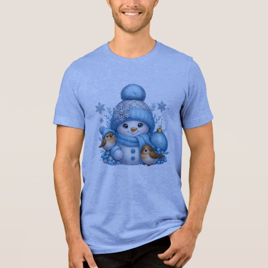 Adorable Snowman With Robins Xmas Tee Tri-Blend Shirt (Voorkant)