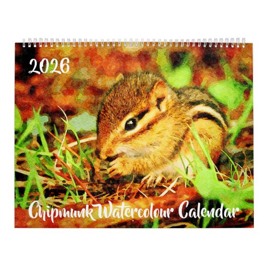 Adorable Striped Chipmunks Wildlife Watercolor Art Kalender (Hoes)