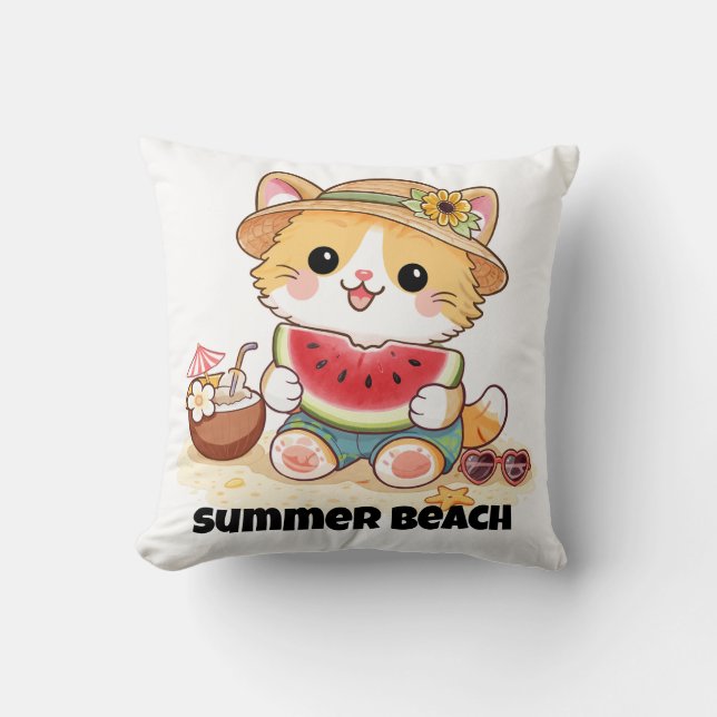 Adorable Summer Beach Cat  Kussen (Voorkant)