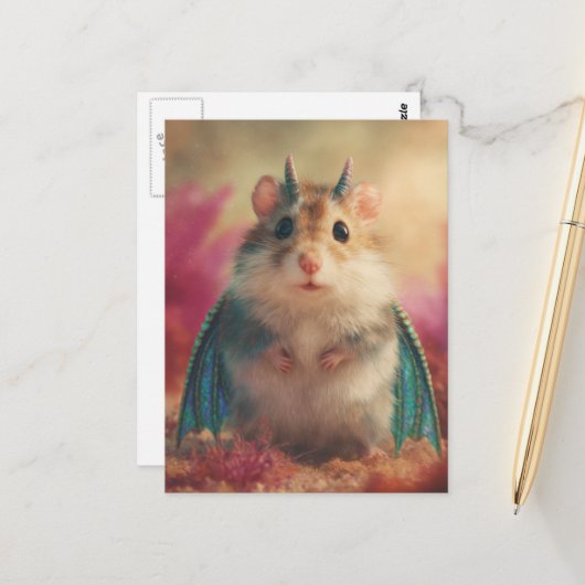Adorable Sweet Hamster Dragon with Horns Briefkaart (Voorkant / Achterkant in situ)
