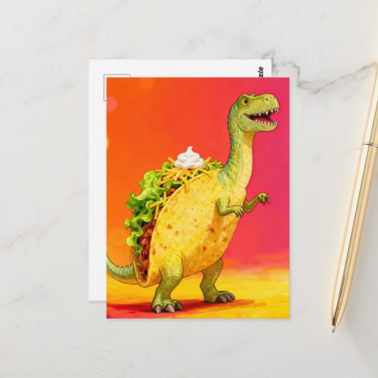Adorable Taco Dino Briefkaart (Voorkant / Achterkant in situ)