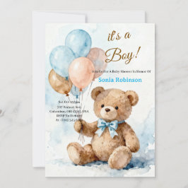 Adorable Teddy Bear Baby Shower Invitation Kaart