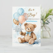 Adorable Teddy Bear Baby Shower Invitation Kaart (Staand voorkant)