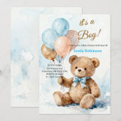 Adorable Teddy Bear Baby Shower Invitation Kaart (Voorkant / Achterkant)