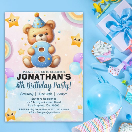 Adorable Teddy Bear Birthday 8 for boy's Kaart