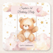 Adorable Teddy Bear Birthday – Custom Coaster Kartonnen Onderzetters (Voorkant)