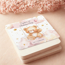 Adorable Teddy Bear Birthday – Custom Coaster Kartonnen Onderzetters