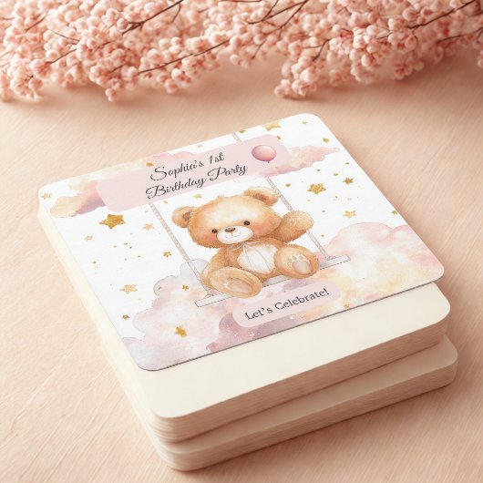 Adorable Teddy Bear Birthday – Custom Coaster Kartonnen Onderzetters