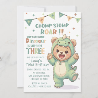 Adorable Teddy Bear Dino | Third Dinosaur Birthday Kaart