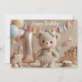 Adorable Teddy Bear First Birthday Invitation Kaart (Voorkant)