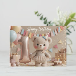 Adorable Teddy Bear First Birthday Invitation Kaart