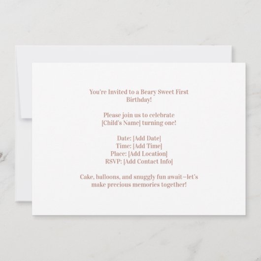 Adorable Teddy Bear First Birthday Invitation Kaart (Achterkant)