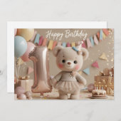 Adorable Teddy Bear First Birthday Invitation Kaart (Voorkant / Achterkant)