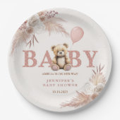 Adorable Teddy Bear Pink Boho Floral Girl Papieren Bordje (Voorkant)