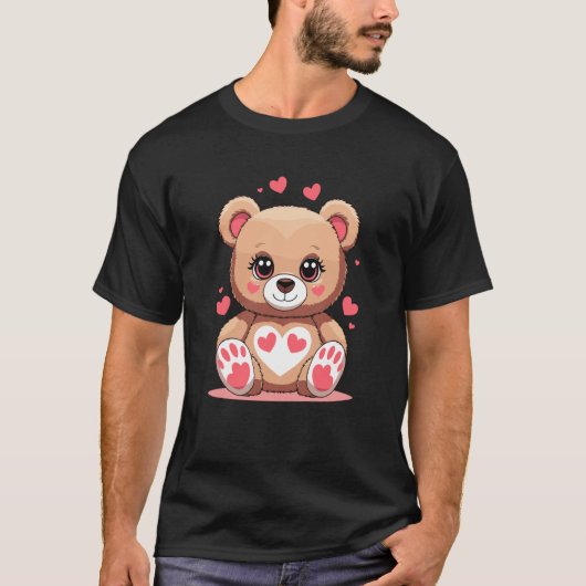 Adorable Teddy Bear with Hearts Romantic Valentine T-shirt (Voorkant)