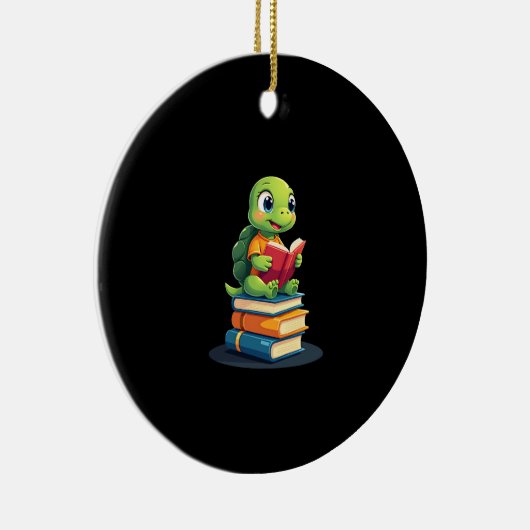 Adorable Turtle Reading Books (1) Keramisch Ornament (Rechts)