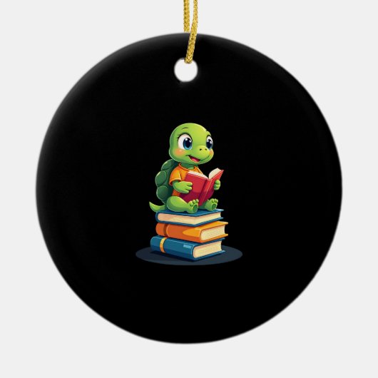 Adorable Turtle Reading Books (1) Keramisch Ornament (Voorkant)