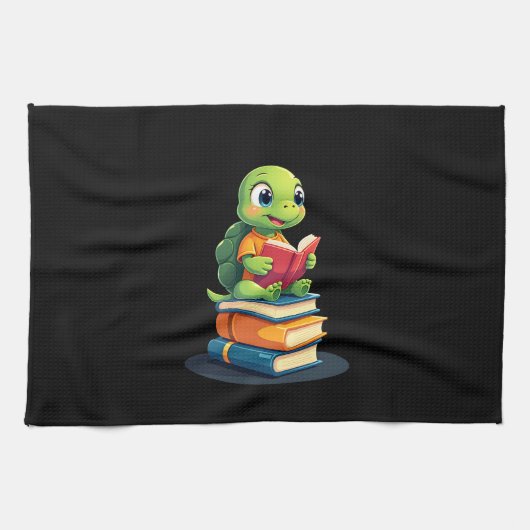Adorable Turtle Reading Books (1) Theedoek (Horizontaal)