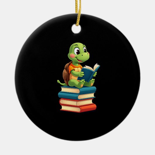 Adorable Turtle Reading Books (4) Keramisch Ornament (Voorkant)
