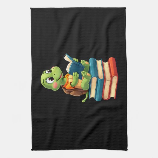 Adorable Turtle Reading Books (4) Theedoek (Verticaal)