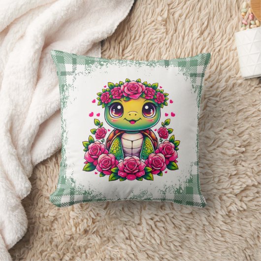 Adorable Turtle with Floral Crown Kussen (Deken)