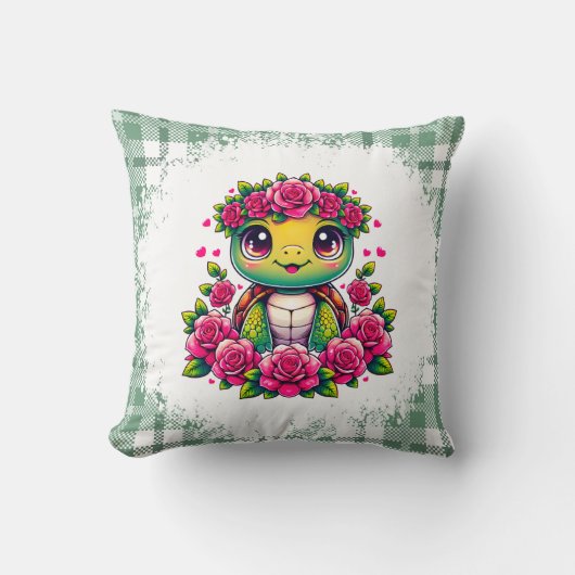 Adorable Turtle with Floral Crown Kussen (Voorkant)