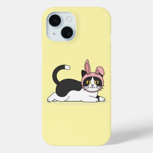 Adorable Tuxedo Cat in Pink Bunny Hat Aesthetic Case-Mate iPhone Case (Achterkant)