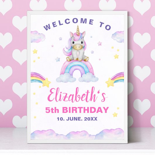 Adorable Unicorn Birthday Girl Poster