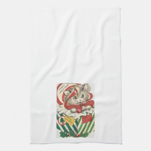 Adorable Vintage Kerst Kitten Keukenhanddoek (Verticaal)