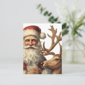 Adorable Vintage Santa and Reindeer Briefkaart (Staand voorkant)