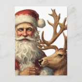 Adorable Vintage Santa and Reindeer Briefkaart (Voorkant)